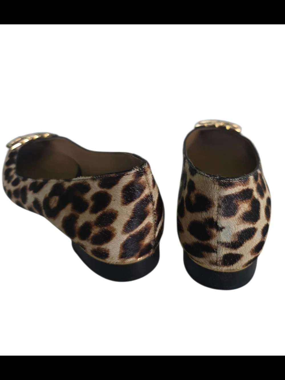 Tory Burch Gigi Ballet Flats Leopard Calf Hair Print Gold Logo Without Box